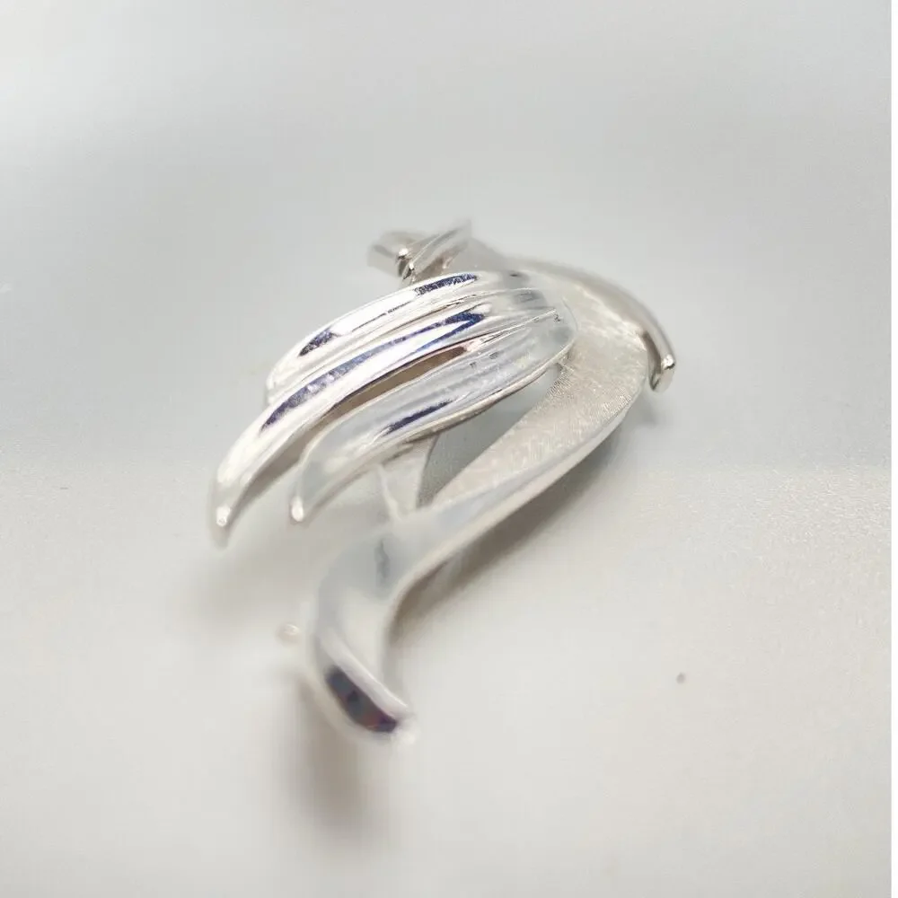 Vintage Crown Trifari Silver Leaf Brooch Signed